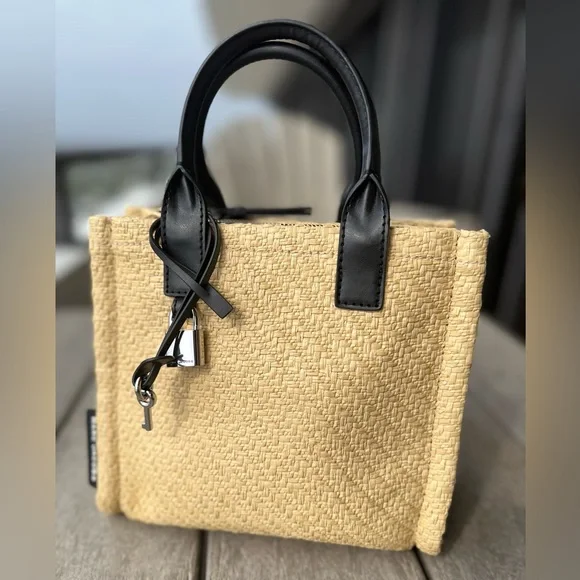 ✨ MARC JACOBS Raffia Mini Tote | Straw + Black Leather | Crossbody NWOT - Picture 5 of 15